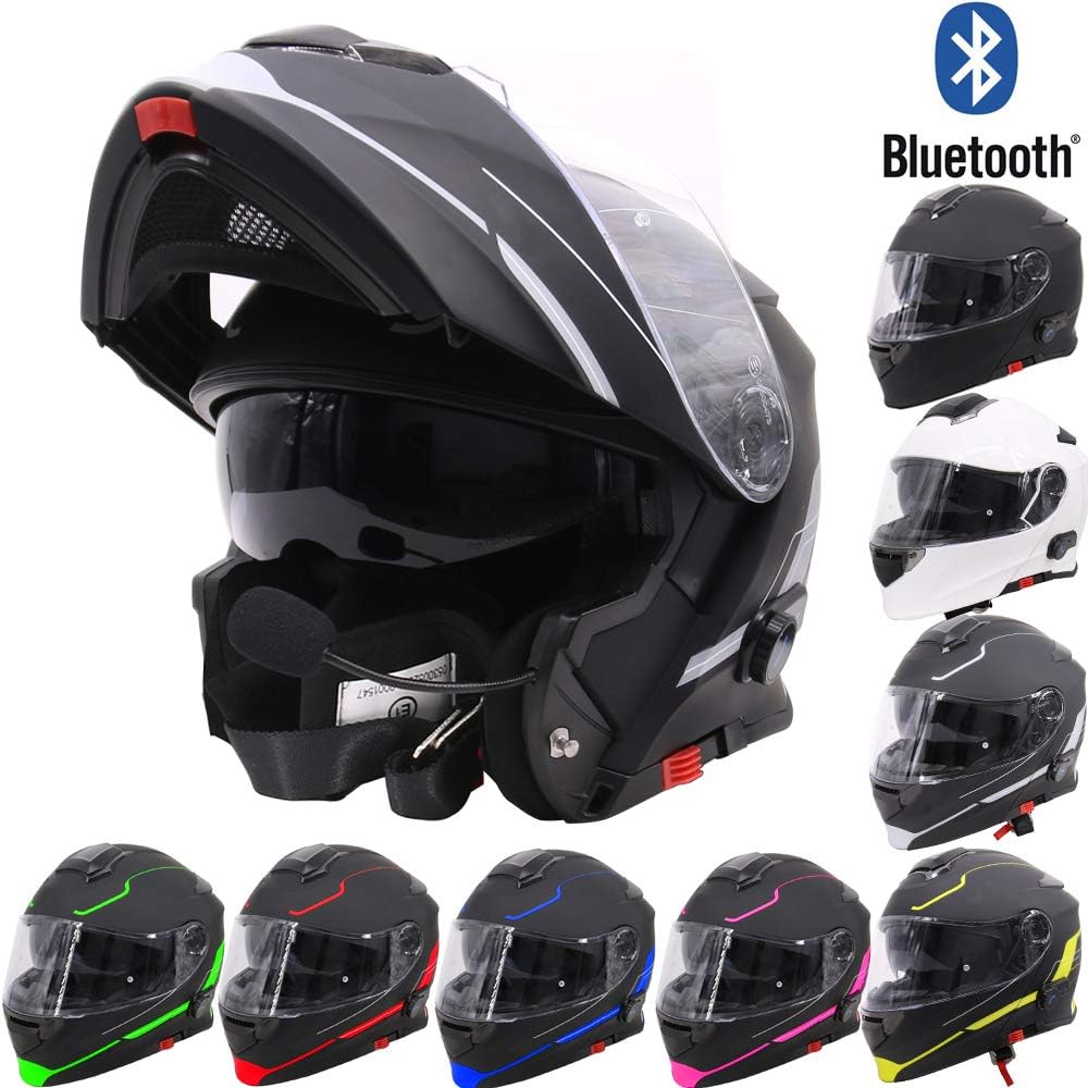 Leopard LEO-727 BL-A4 Anti-fog Visor Flip up Motorbike Bluetooth Helmet Motorcycle Dual-Speaker Headset,Hands-Free,Noise-Free,Automatic Answering,Double Visor