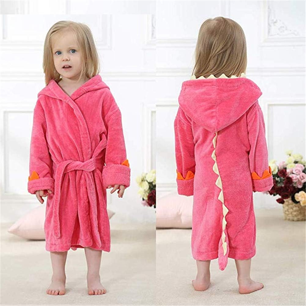 BAOPTEIL Toddler Cotton Bathrobe Baby Boy Girl Dinosaur Hooded Bath Towel Robe for Kids (Rose Red, 3-5T/(Length-23.6")): Clothing