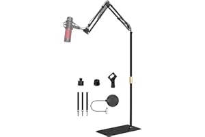 ACETAKEN Microphone Floor Stand for Blue Yeti, Nano, Snowball, HyperX,Razer,Logitech USB and Condenser Mic,Adjustable Boom Arm Stand with 1/4'' Thread and 3/8" 5/8" Adapter, Pop Filter, Mic Clip, Cable Ties