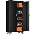 Aobabo 72'' Metal Garage Cabinet on Wheels,Rolling Lockable Storage Cabinet with Doors,4 Adjustable Shelves for Garage Storages,Black Locking Cabinets for Office and Home,Assembly Required