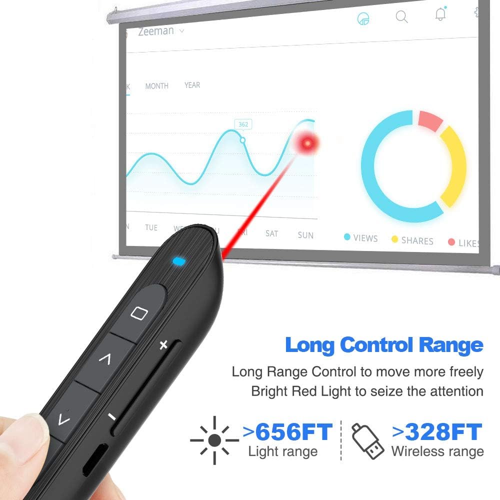 Wireless Presenter Rechargeable, KNORVAY N76 Presentation Remote for Powerpoint Presentation Clicker 330FT, Slide Advancer Support Volume/Hyperlink/Key-Customized : Office Products