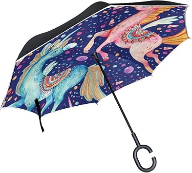 Amazon Com Sweet Vintage Unicorn Polka Dots Windproof Outdoor Umbrella For Car Reverse Umbrella With C Shaped Handle Patio Umbrella