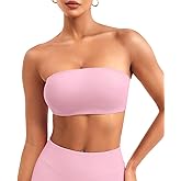VOYJOY Women Strapless Bandeau Bra Wireless Padded Sports Bra Tube Top Seamless Stretchy Workout Bralette