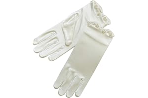 ZaZa Bridal Stretch Satin Gloves For Girl w/Scalloped trim & Pearl Accents