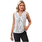 SweatyRocks Women's Printed Sleeveless Blouses V Neck Pleated Summer Work Shirts Tops