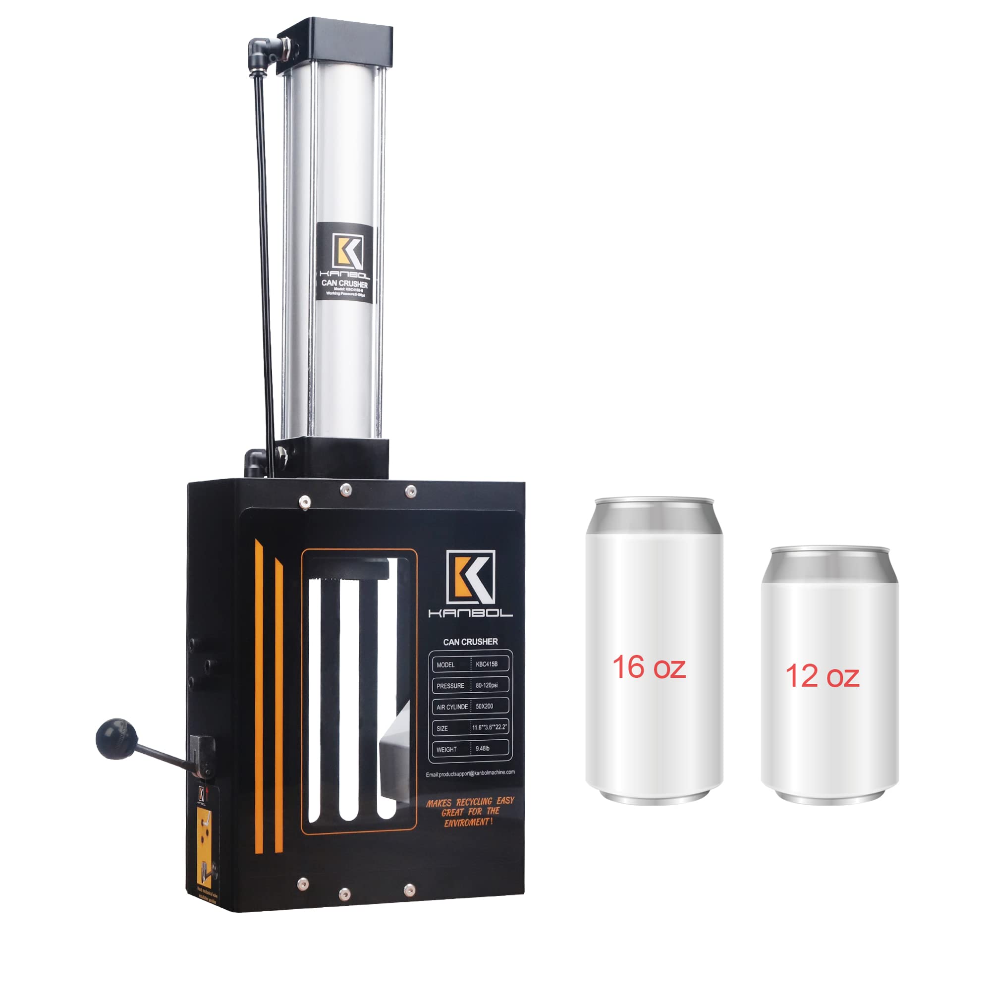Photo 1 of KANBOL Fully Enclosed Pneumatic Can Crusher with Auto Ejection – Heavy-Duty Wall Mounted Recycling Tool for Home, Office & Small Business (12oz & 16oz Cans)-BLACK