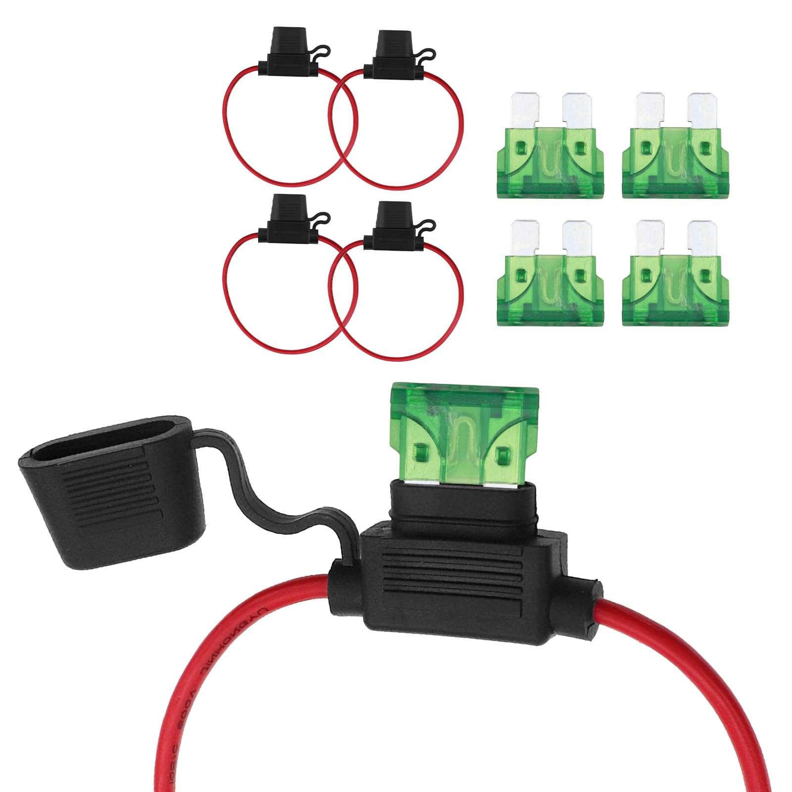Inline Fuse Holder, 12 AWG Waterproof Blade Fuse Holders with Caps, Includes 30A Fuses, Copper Wire, Ideal for Car, Truck, Motorcycle, Boat (4)