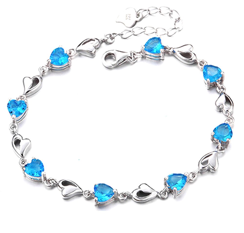 findout swarovski element Amethyst red pink blue white Crystal Heart Silver bracelet,for women girls. (heart blue)