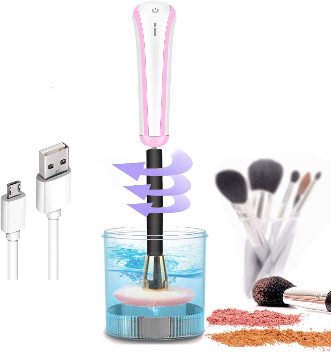 Makeup Brush Cleaner –[Upgrade Version] Three Level Intensity Adjustments Rantizon Automatic Cosmetic Brushes Cleaning Machine with 360 Degree Rotation, Professional Makeup Brush Cleaning Tool