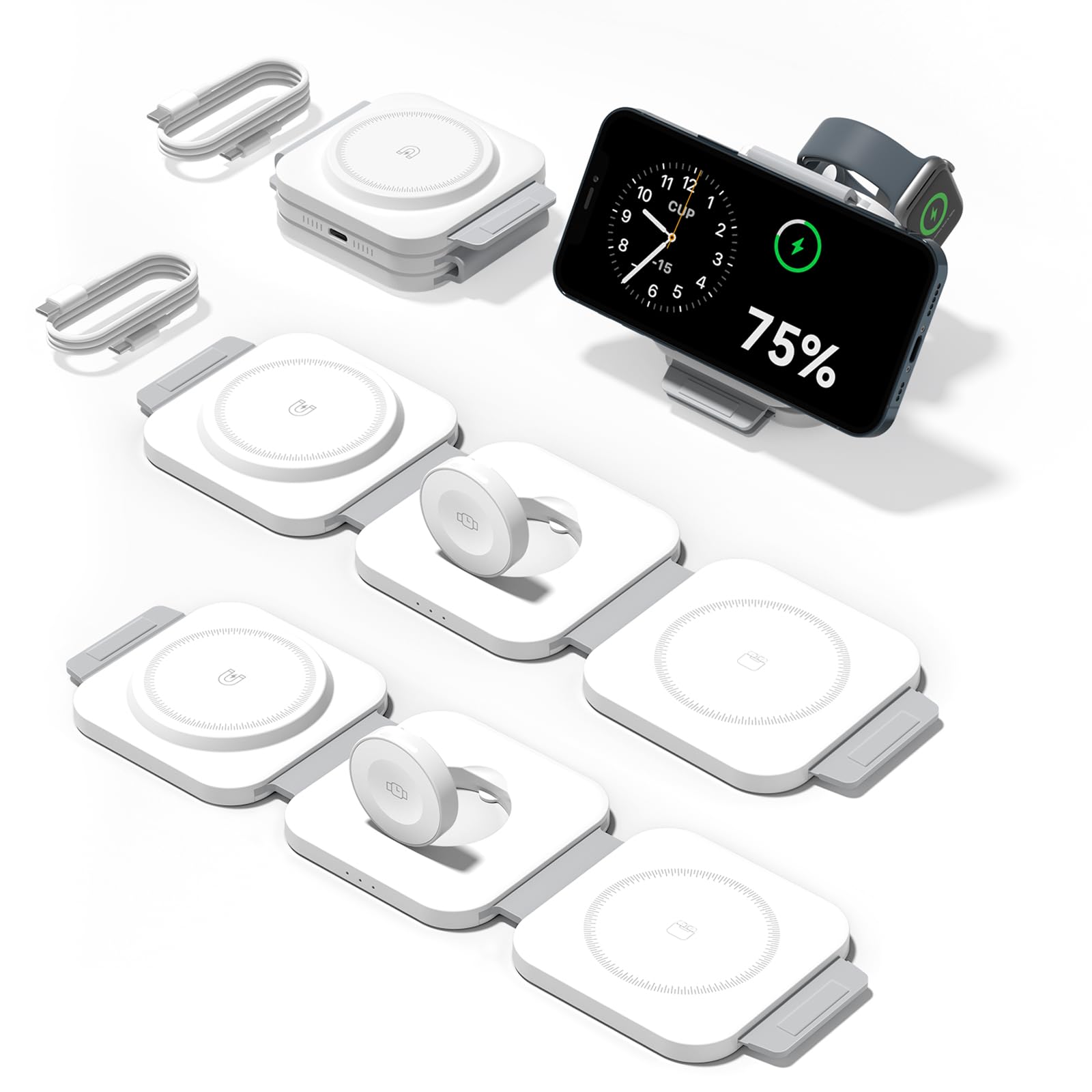 Photo 1 of 2Pack 3 in 1 Charging Station for Apple Multiple Devices Foldable Magnetic Fast Wireless Charger Dock