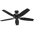 Hunter Fan Company, 53324, 52 inch Newsome Matte Black Indoor / Outdoor Ceiling Fan and Pull Chain