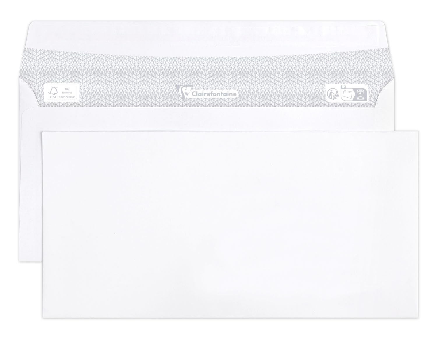 Clairefontaine 5945C - Box of 500 White Envelopes - Size: DL- 110x220mm - Self-Adhesive - 80g/m² - White Colour - Correspondence - Manufactured in France