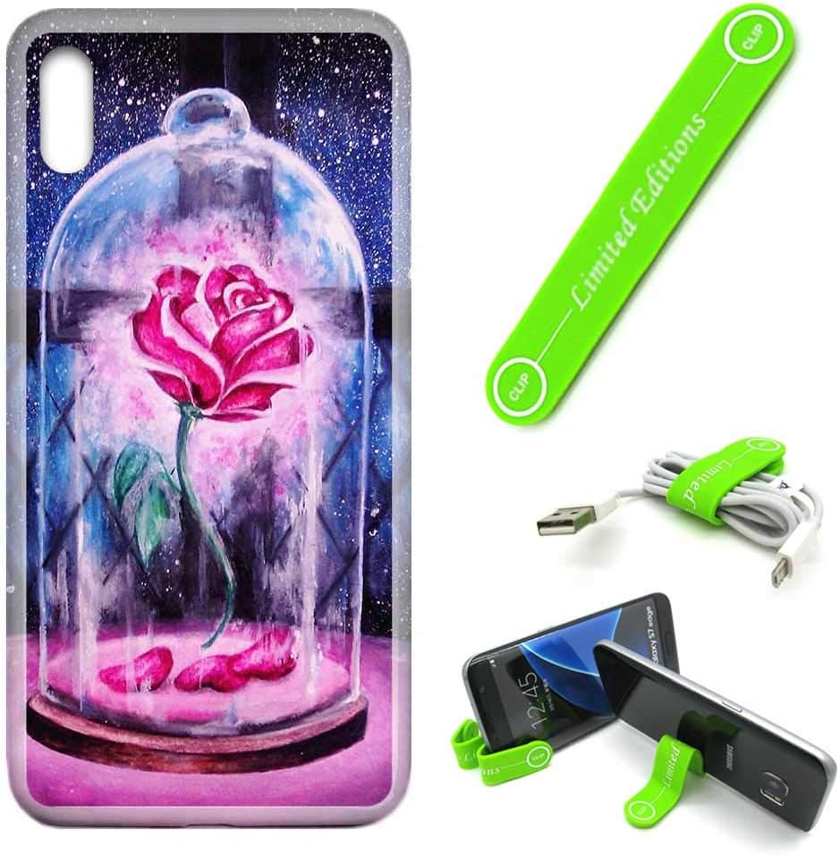 [Ashley Cases] for iPhone XR Cover Case Skin with Flexible Phone Stand - Beauty and The Beast Rose Drawing