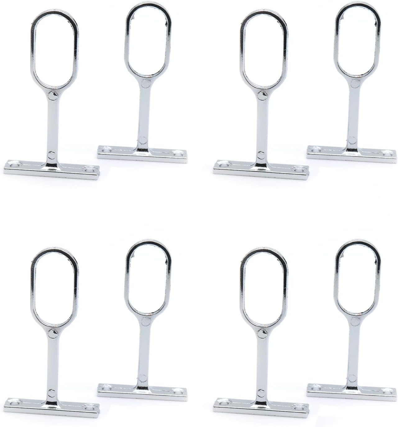 Pack of 8 Rannb Oval Shape Closet Rod Center Support Bracket Zinc Alloy with Polished Chrome Finish
