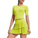 Mudere Two Piece Tennis Skirt Set for Women Pleated Athletic Workout Golf Skort Women 2 Piece Outfits with Pockets
