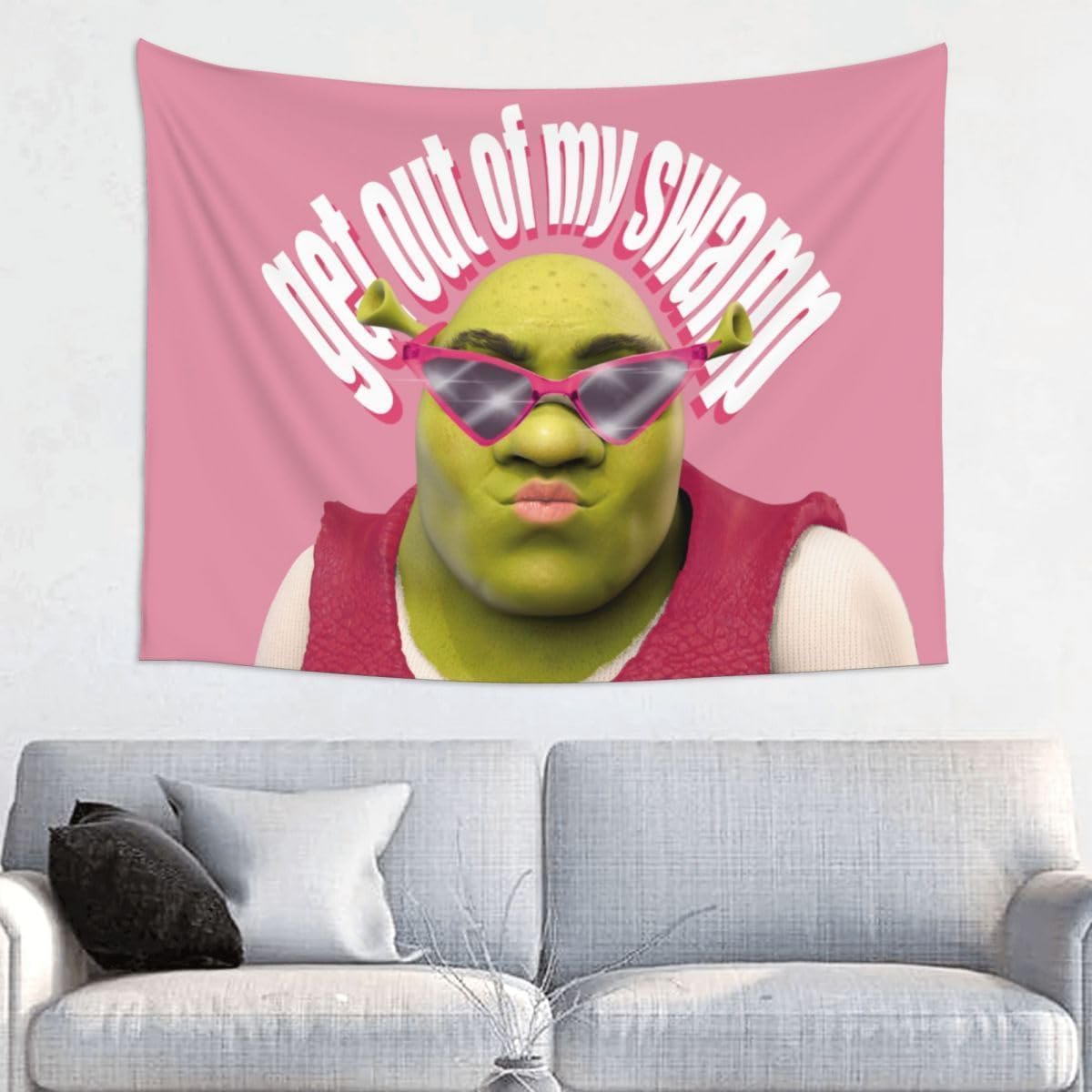 Tapestries - Gentcreate Funny Shrek Pink Tapestry Get Out Of My Swamp Meme Tapestry Wall Hanging Dorm Backdrop Home Decor for Bedroom Living Room (40 x 30 in)