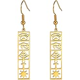 Egyptian Earrings for Women Stainless Steel Ankh Cross Eye of Horus Dangle Drop Egypt Pyramid Amulet Jewelry