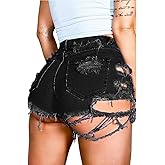 Susupeng Women Summer Irregular Waist Jean Shorts with Pockets Frayed Ripped Holes Cute Sexy Hot Mini Denim Shorts