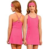 Perfashion Girls Tennis Dress Athletic Golf Outfit Spaghetti Strap Built-in Bra & Shorts Pickleball Summer 4-13Y