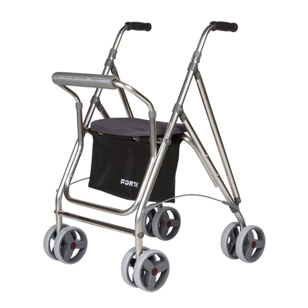 Forta Rollator for Seniors | Aluminium Rollator with Seat | Folding Aluminium Walker | Grey