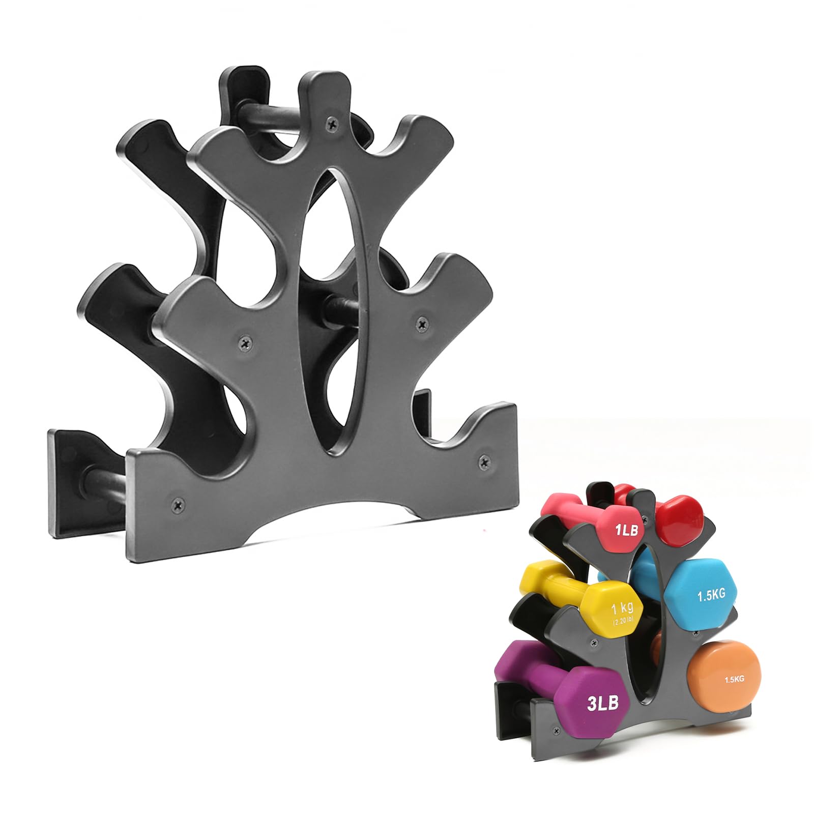 Dumbbell Rack, 3 Tier Vertical Dumbbell Weights Rack Set 6 Hand Exercise Fitness Gym Dumbells, Hex Dumbbell Storage, Dumbbell Tree, Hand Weight Tower Stand Gym Dumbbell Rack Dumbbells Rack Fitness