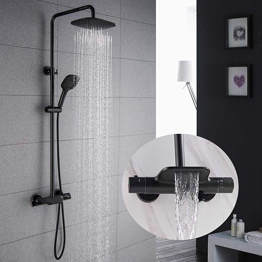 Auralum Colonne de Douche Thermostatique Noire avec Douchette 9 Colonne