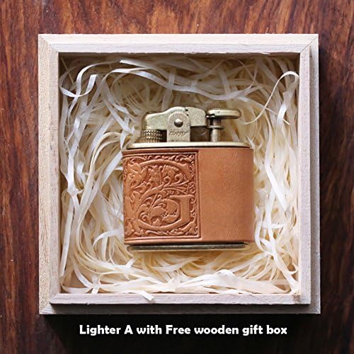 Personalized gift Vintage Lighter Genuine Leather cover FREE Engraving SN-001A