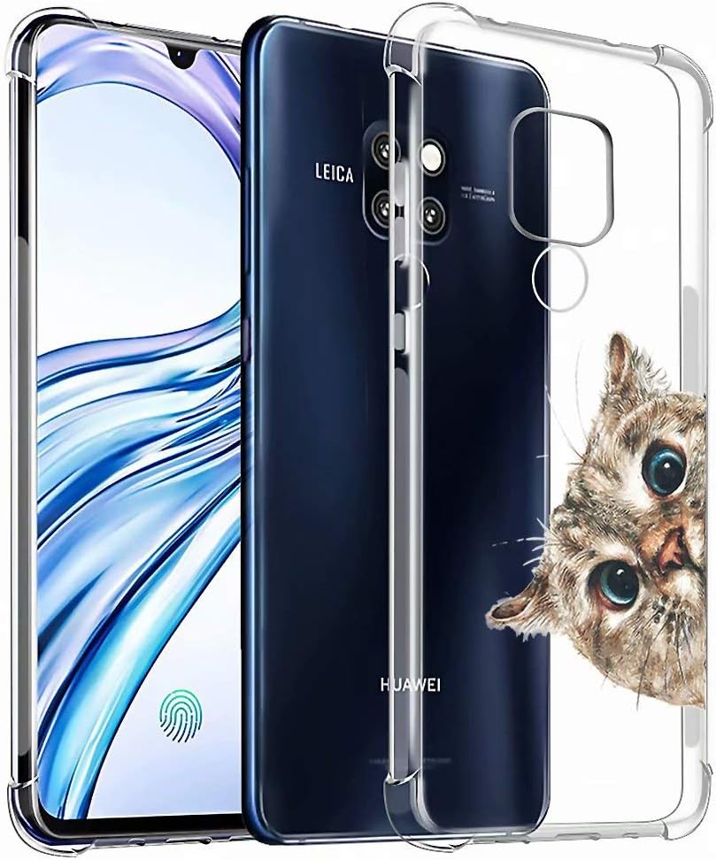 MISSDU replacement for Case for Huawei Mate 20 pro Case Cover Clear [1* Free Tempered Glass Screen Protector], Flexible TPU Silicone Gel Protective Shell Transparent -Cat