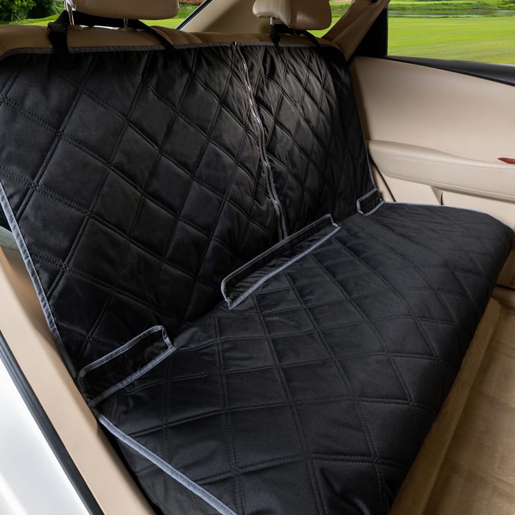Photo 1 of ZQ Bench Car Seat Cover for Dogs, Waterproof Rear Seat Protector Stays Securely in Place for Pets, Dog Backseat Cover Fit for Standard Cars & SUVs (Black)