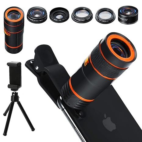 Distianert Handy Kamera Lens Kit, 6 in 1 Universal 12x Zoom Teleobjektiv+0,62x Weitwinkel&20x Makro+235 ° Fisheye+Starburst O