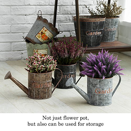 CEDAR HOME Metal Planter Flower Pot Succulent Container Garden Bucket for Indoor or Outdoor Balcony Patio Watering Can wiht Handle, 12.25" W x 5" D x 5.5" H, Black - Thumbnail 2