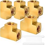 GASHER 1 Pcs Brass Barstock Tee, 1/4" x 1/4" x 1/4" NPT Female Pipe Fittings