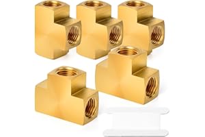 GASHER 5 Pcs Brass Barstock Tee, 1/4" x 1/4" x 1/4" NPT Female Pipe Fittings