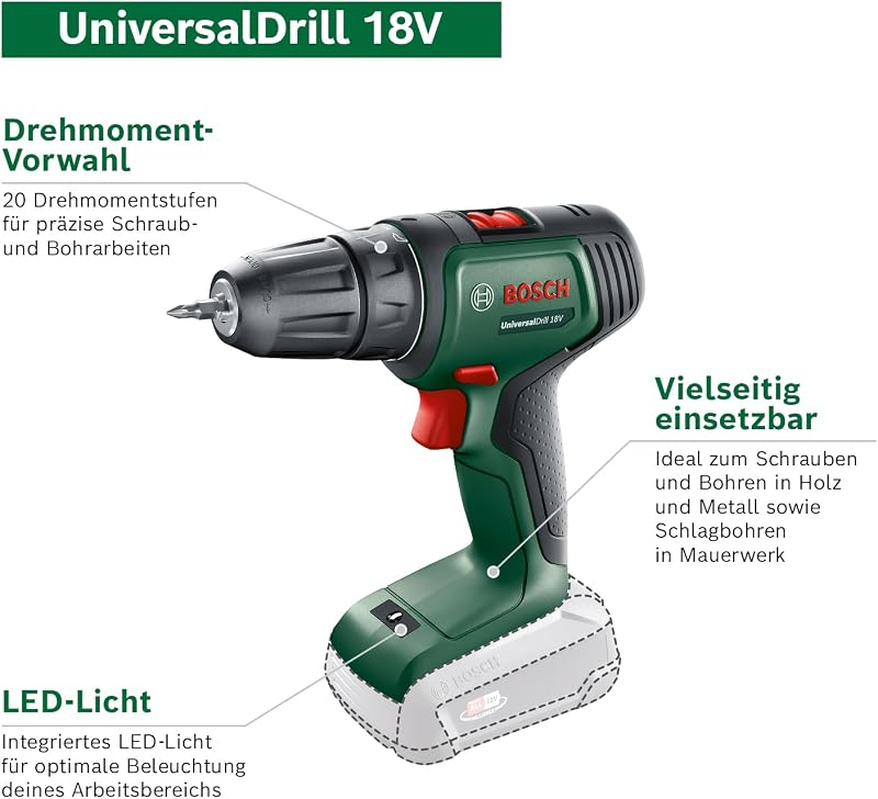 Akkuschrauber UniversalDrill 18V (2 Akkus, 18 Volt System, im Koffer)