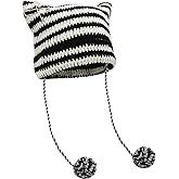 XYIYI Crochet Hats for Women Fox Knit Hat with Pompoms Grunge Goth Accessories Slouchy Beanies for Women Girls