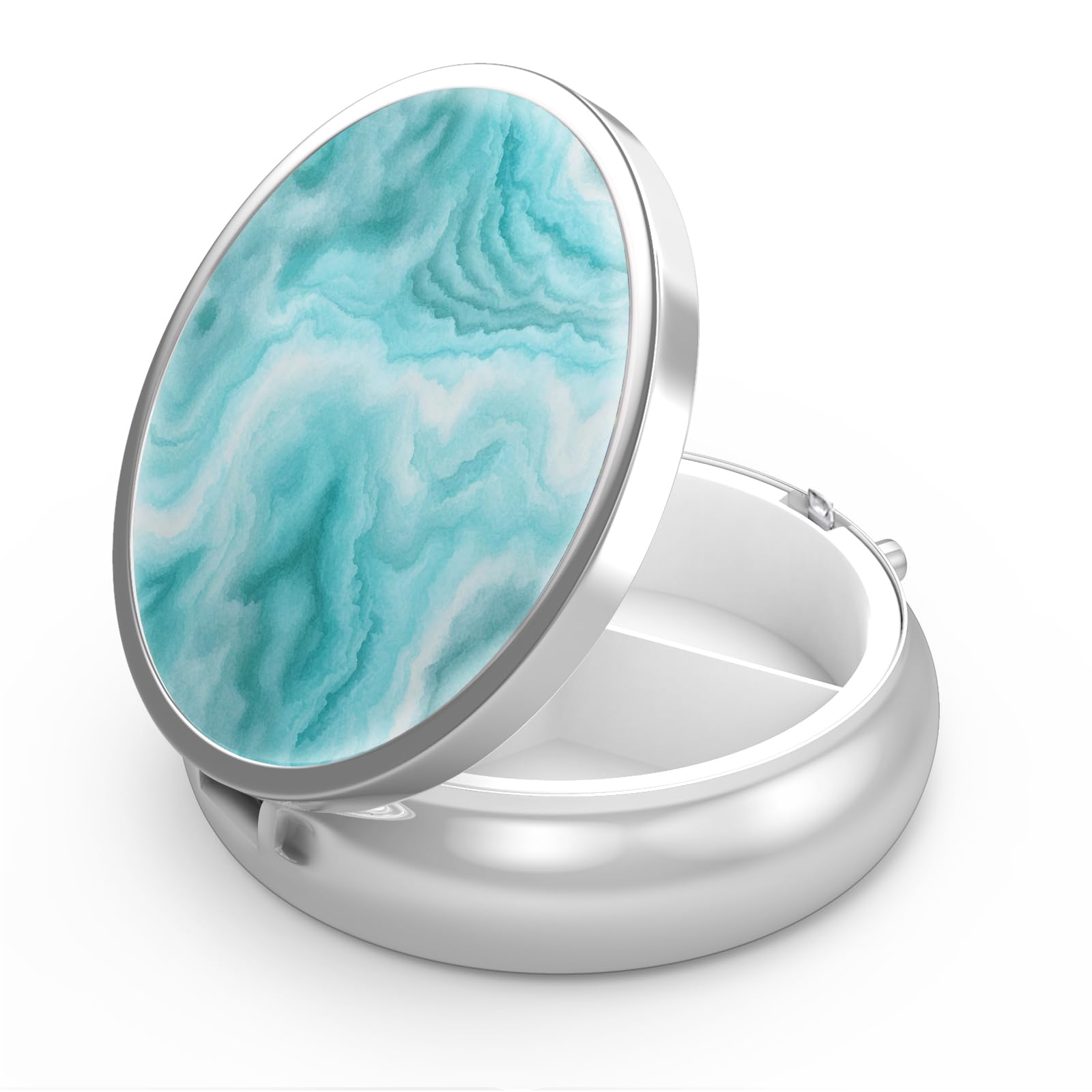 Green Marble 3-Compartment Medicine Case, Portable Metal Pill Organizer - Unique Gift