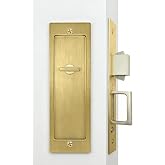 Foswdero Privacy Pocket Door Lock for Bedroom &amp; Bathroom, Satin Gold | Pocket Door Hardware for 15/16", 1-5/16" &amp; 1-9/16" Doors (24, 33, 40 mm) | Heavy Duty Zinc Alloy | Pop-Up Door Handle