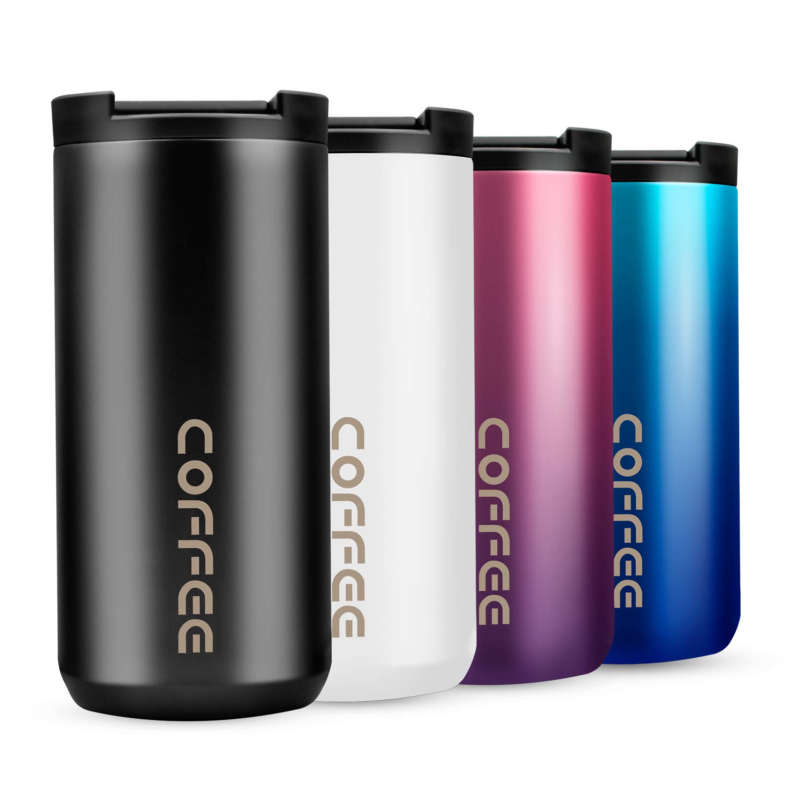 Travel Mug, Double Walled Coffee Cup 350ml Vacuum Insulation Stainless Steel with Leakproof Lid Eco-Friendly, for Hot and Cold Water Coffee and Tea