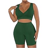 Ayolanni 2 Piece Sets for Women Summer Work out Set Gym Sports Bra Biker Shorts High Waist Yoga Clothes Sexy Athletic Outfits