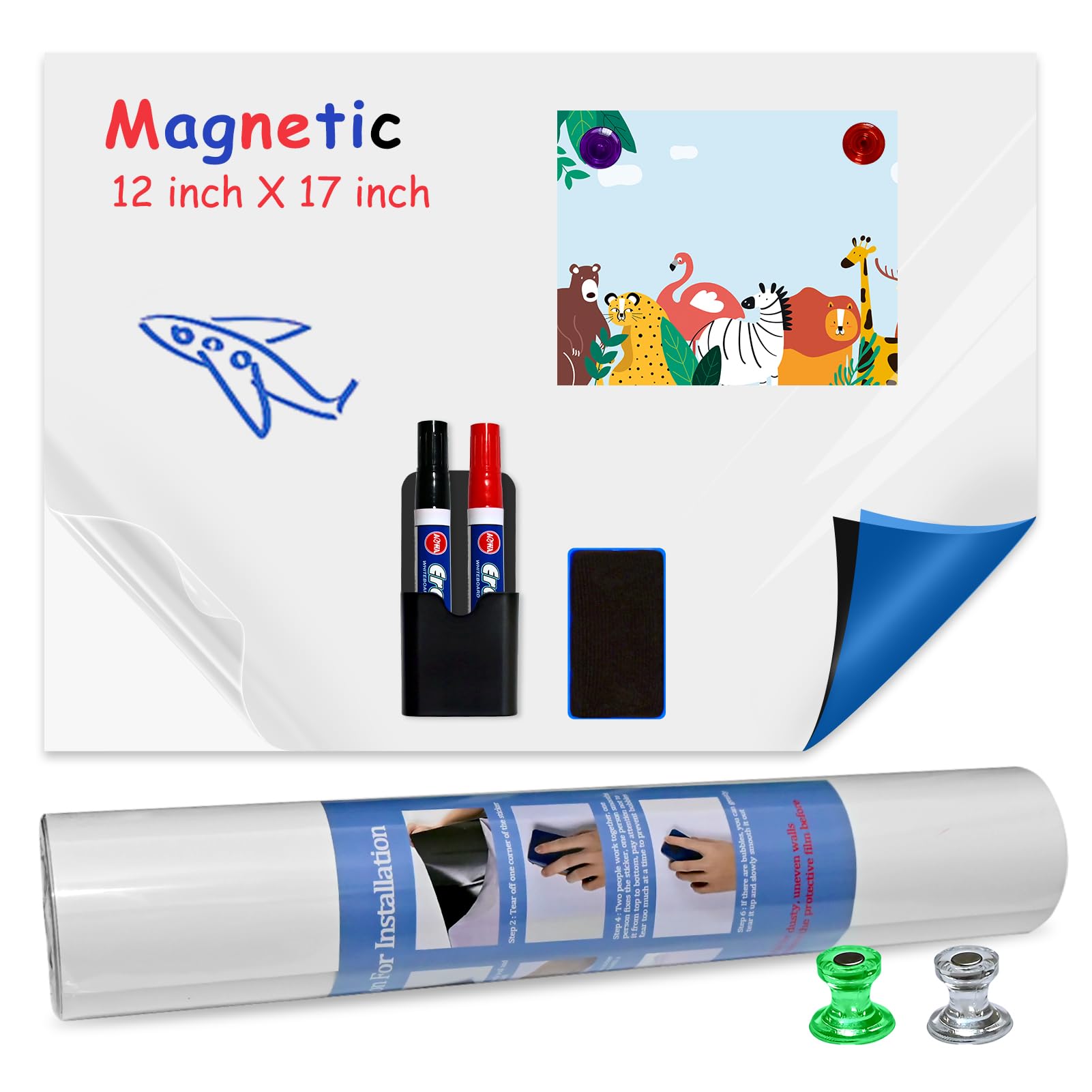 Photo 1 of JINGZHAN Magnetic Contact Whiteboard Paper 12"×17", Self Adhesive Dry Erase Sheet for Glass,Fridge, Perfect for Reminder,Note,Planning, Pack with Dry Erase Marker,Dry Board Eraser,White Board Magnets