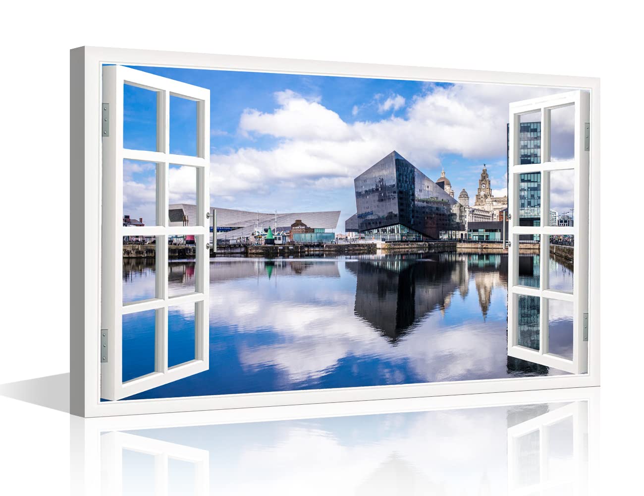 3D Window View Liverpool Canvas Wall Art Decor England City Skyline Poster Modern Family Bedroom Decor Posters Prints for Home Living Room Dining Room Kitchen Framed Ready to Hang - 12"W x 18"H
