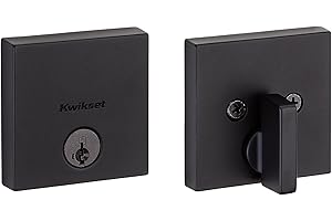 Kwikset Downtown Deadbolt Lock, Matte Black Square Exterior Keyed Front Entry Door, Pick Resistant SmartKey Rekey Security, Single Cylinder Dead Bolt, with Microban Protection