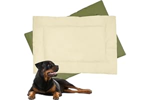 Downtown Pet Supply Dog Crate Pad, 35" x 22" - Waterproof, Ripstop Nylon Dog Crate Mat Chew Proof and Machine Washable - Olive and Light Beige - L