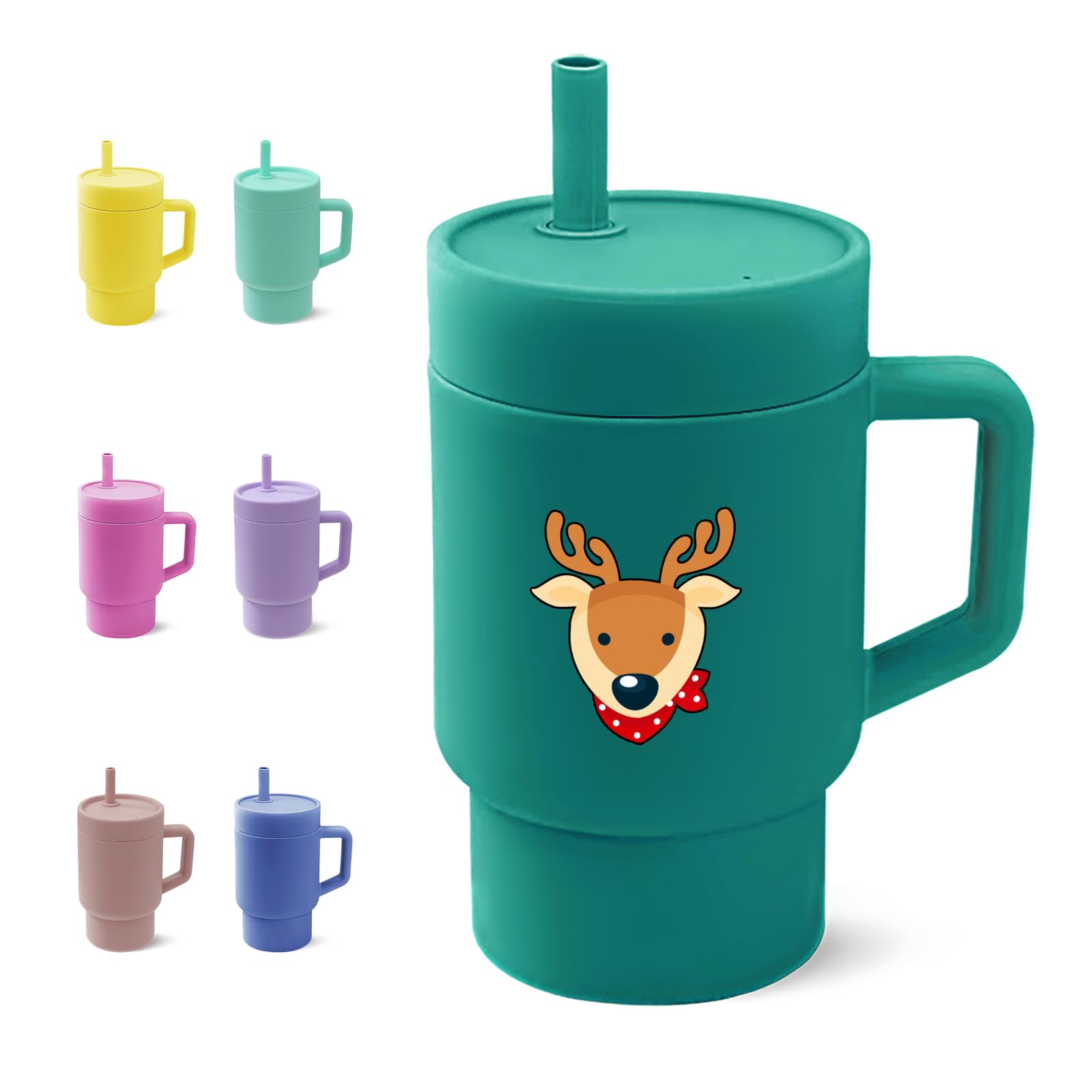 DLOCCOLD Silicone Straw Cup, Adorable Miniature Tumbler with Spill Proof Straw Handle, Tumbler Cup, 10oz, Easy to Clean