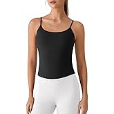 G4Free BareFeel Women's Built in Bra Camisole Tank Tops Removable Padded Spaghetti Strap Square Neck Casual Yoga Pilates Top