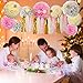 Tissue Pom Poms Paper flowers Tissue Tassel Paper Garland Pink Cream Glitter Gold Kit 23 Pcs for Baby Shower Bridal Shower Baby First Birthday Decorations