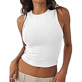 NODHUT Women's Tank Top Sexy Sleeveless High Neck Workout Crop Tops Y2k Summer Slim Fit Racer Back Tops