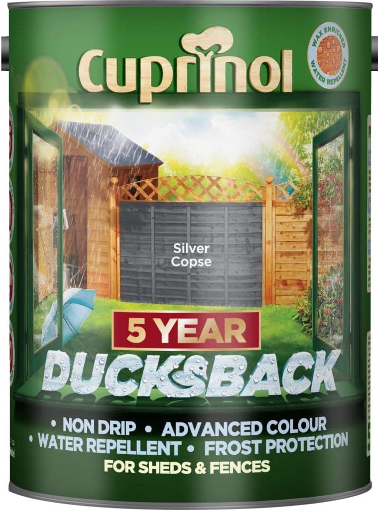 Cuprinol Ducksback 5L Silver Copse Wood Shielding Exterior Fence Shed Paint
