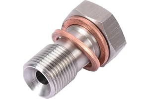 Ferianl M10x1.0 Metric Stainless Steel Single Banjo Bolt Brake Fitting Adapter, with Copper Washers, Threaded Turbo Brake Line Banjo Fittings, 20mm Long