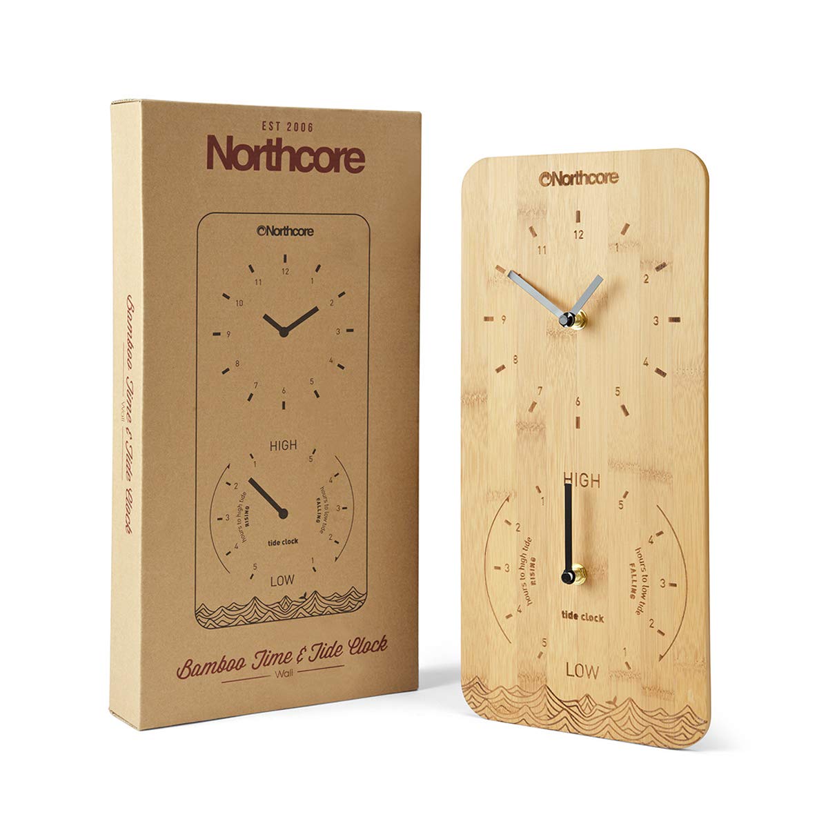 Northcore Surfing and Watersports Accessories - Wall Mounted Bamboo Time & Tide Clock